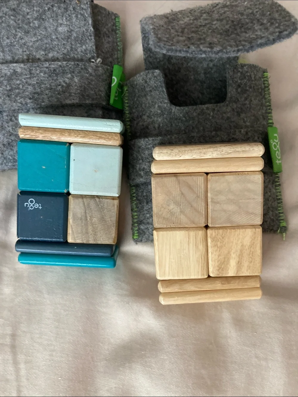 Tegu Magnetic Wood Pocket Pouch Block Sets in Teal & Natural